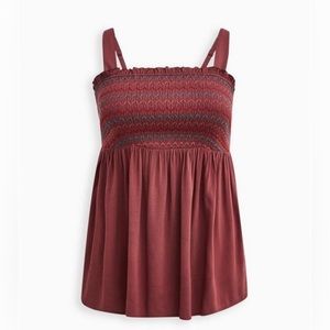 Torrid Smocked Babydoll Tank, Dusty Red, Size 0 L/12